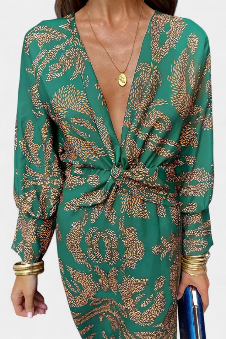 Ema - Robe Maxi avec Décolleté en V et Nœud Frontal