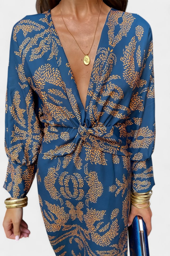 Ema - Robe Maxi avec Décolleté en V et Nœud Frontal