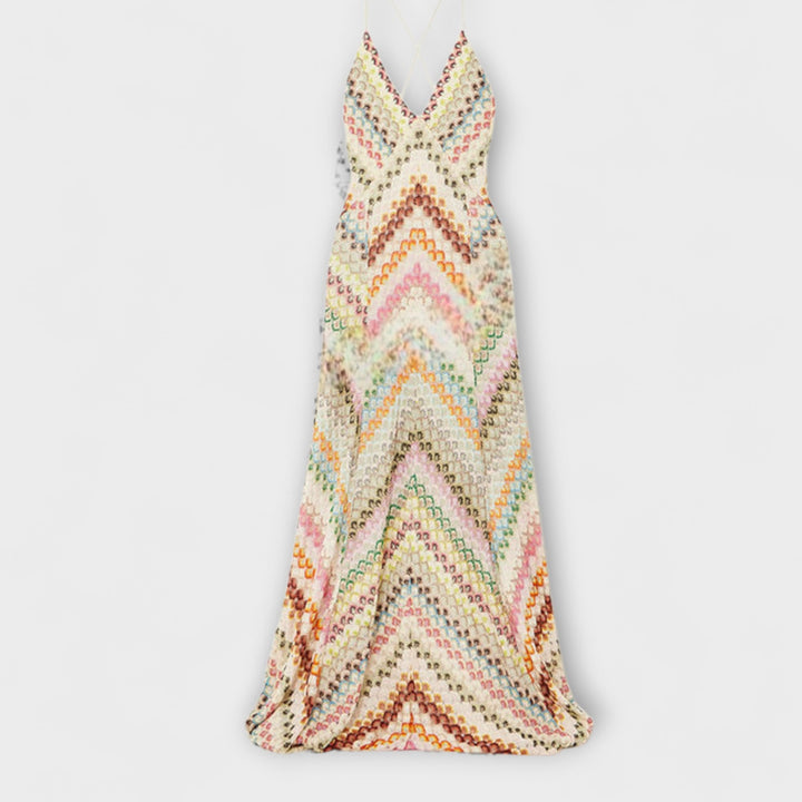 Adriana – Maxi šaty s multibarevným vzorem herringbone od missoni