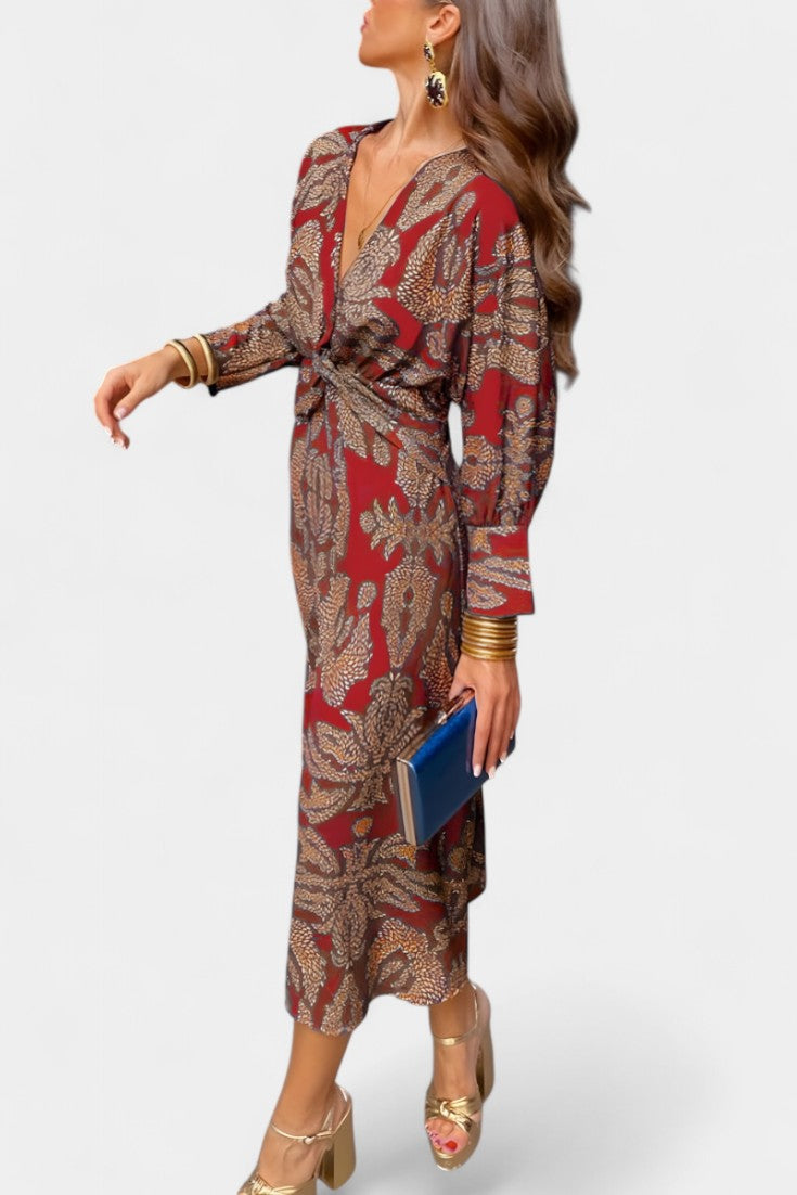 Ema - Robe Maxi avec Décolleté en V et Nœud Frontal