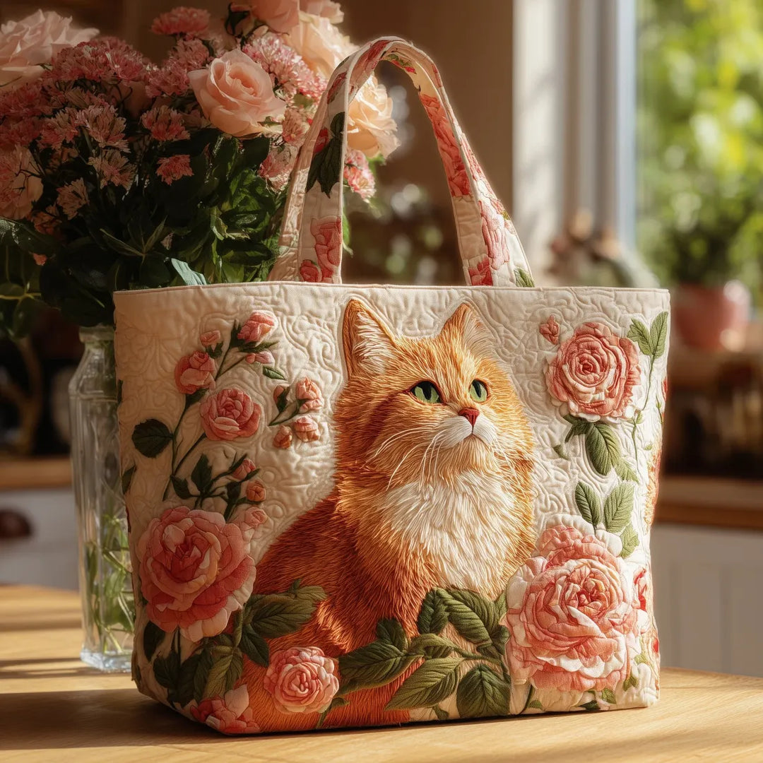 Sac Artisanal - Chat Orange avec Roses