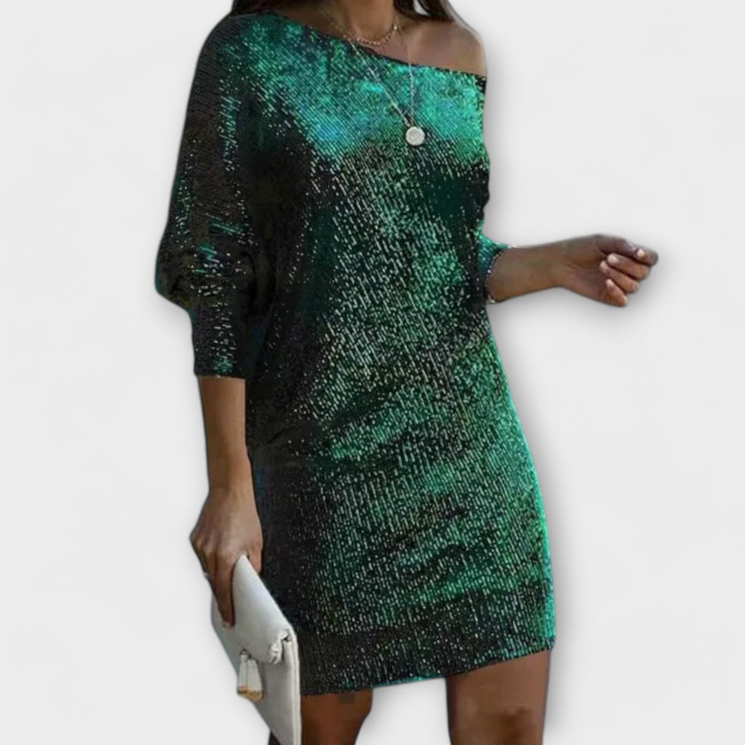 Jéssica – Robe Brillante à Épaules Dénudées