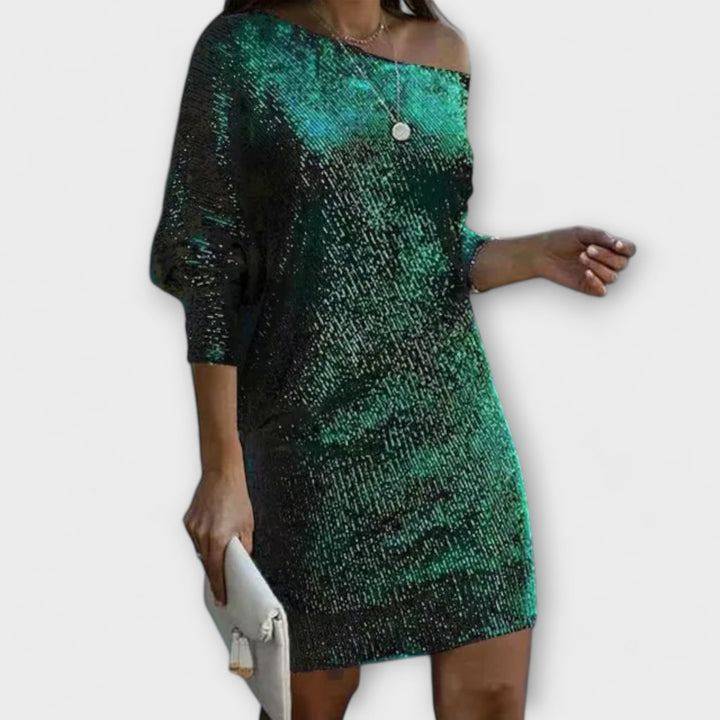 Jéssica – Robe Brillante à Épaules Dénudées