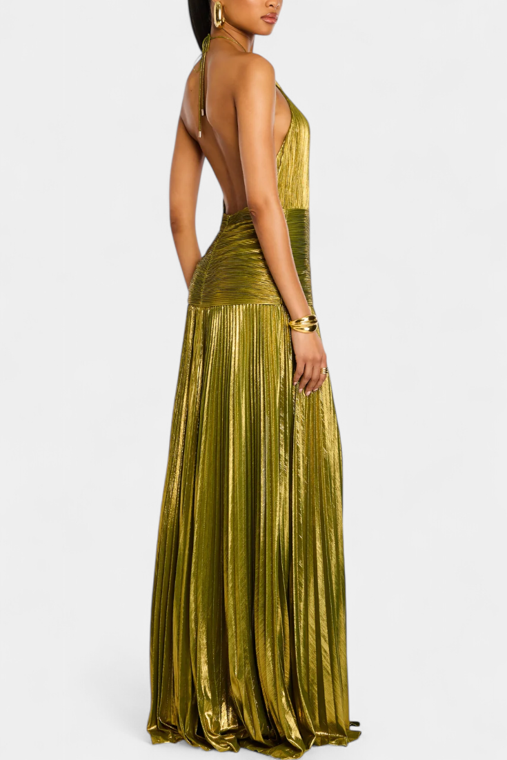 Robe Métallique Bojana avec Dos Nu et Fente Haute