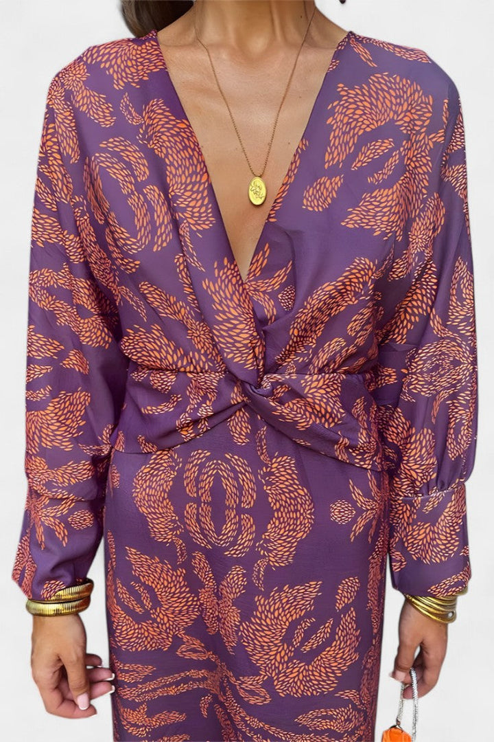Ema - Robe Maxi avec Décolleté en V et Nœud Frontal