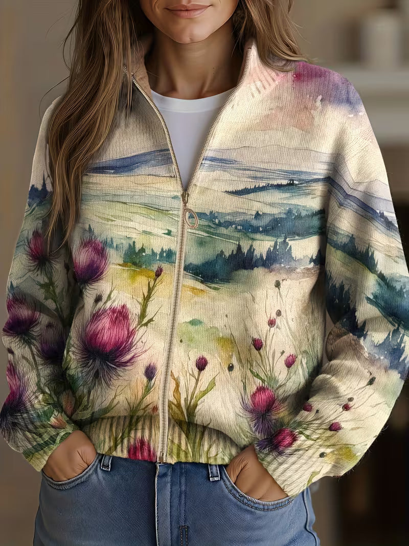 Marlowe | Cardigan zippé paysage chardon