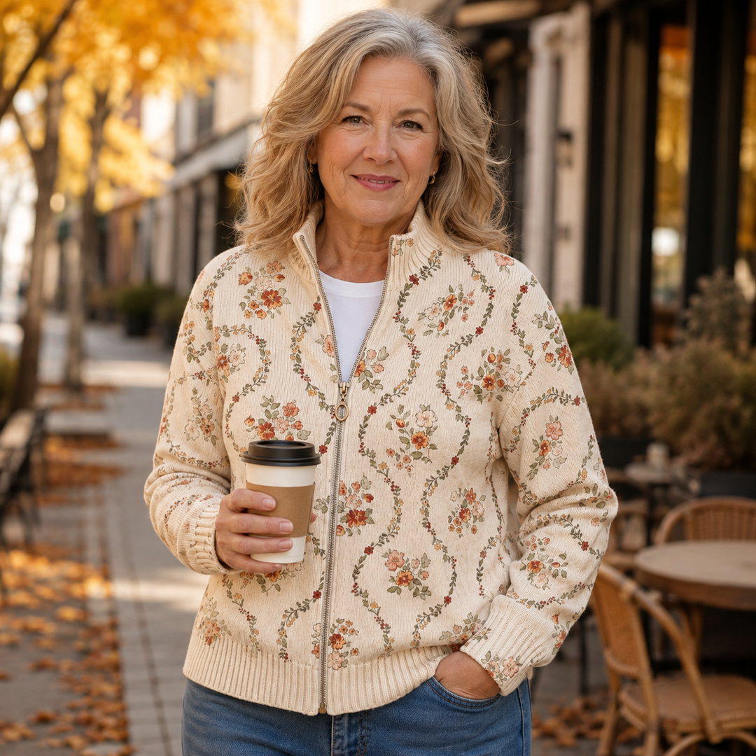 Vivienne | Cardigan zippé à motif floral