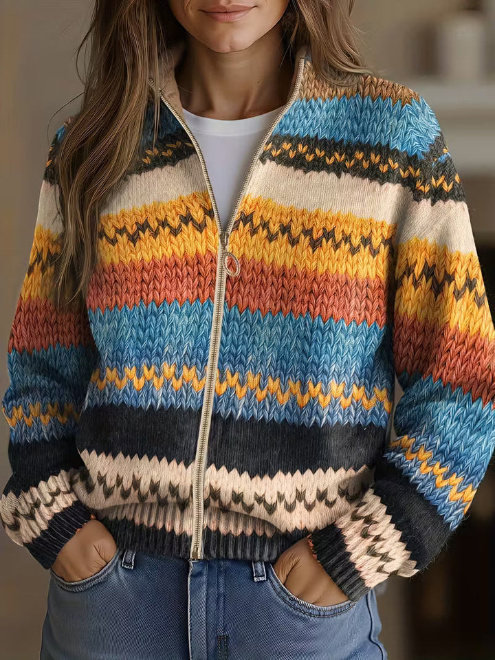 Beatrix | Cardigan en Tricot à Rayures Zigzag