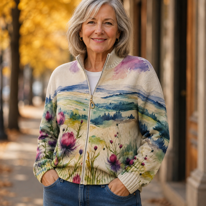 Marlowe | Cardigan zippé paysage chardon