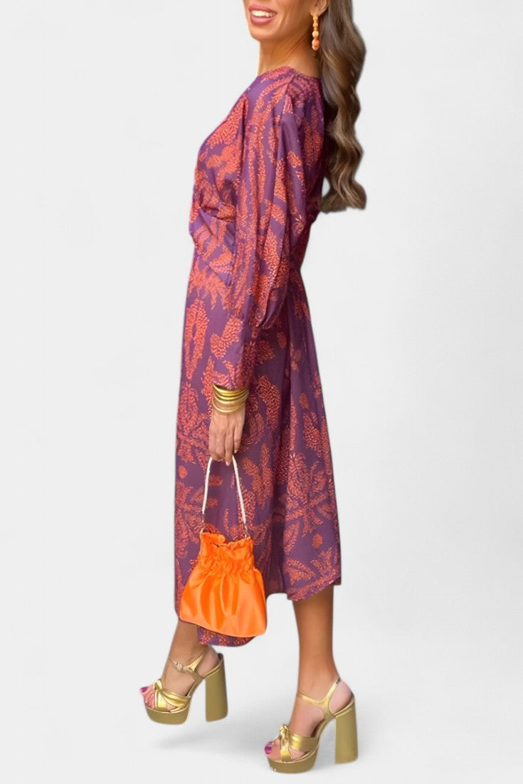 Ema - Robe Maxi avec Décolleté en V et Nœud Frontal