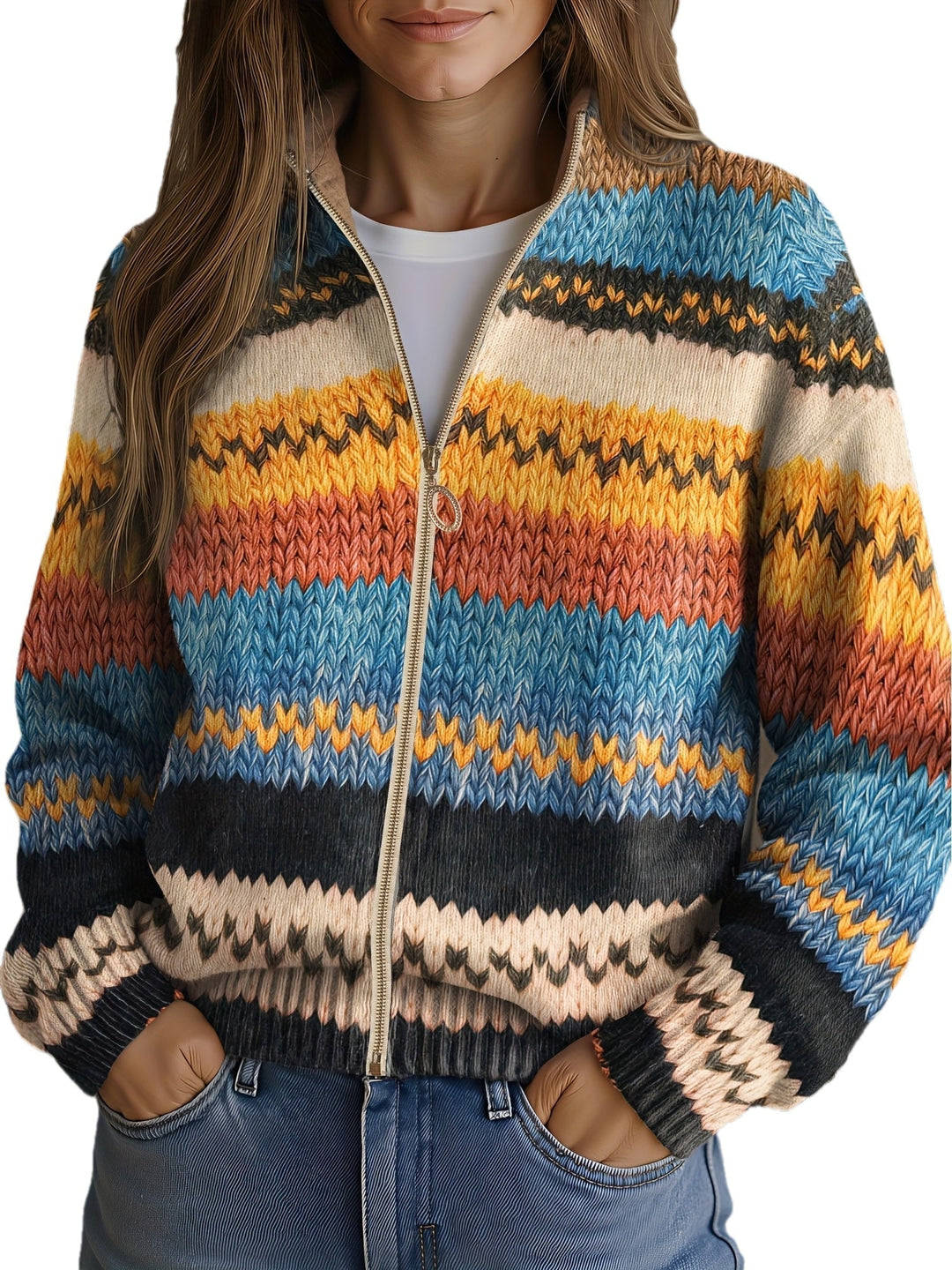 Beatrix | Cardigan en Tricot à Rayures Zigzag