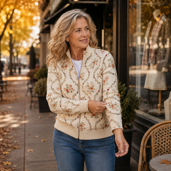 Vivienne | Cardigan zippé à motif floral