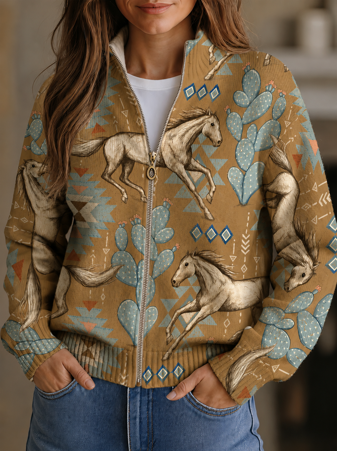 Winona | Cardigan zippé en désert et cactus