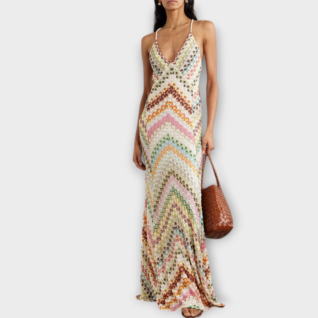 Adriana – Maxi šaty s multibarevným vzorem herringbone od missoni