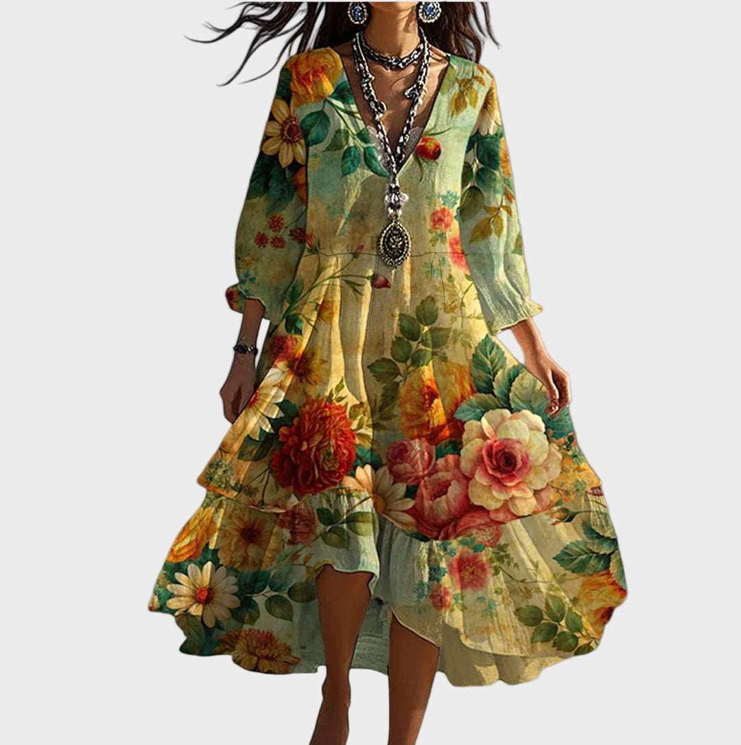 Marina – Robe Boho Élégante avec Motif Floral