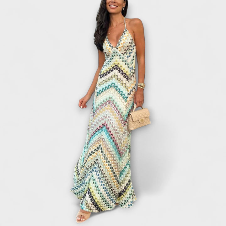 Adriana – Maxi šaty s multibarevným vzorem herringbone od missoni