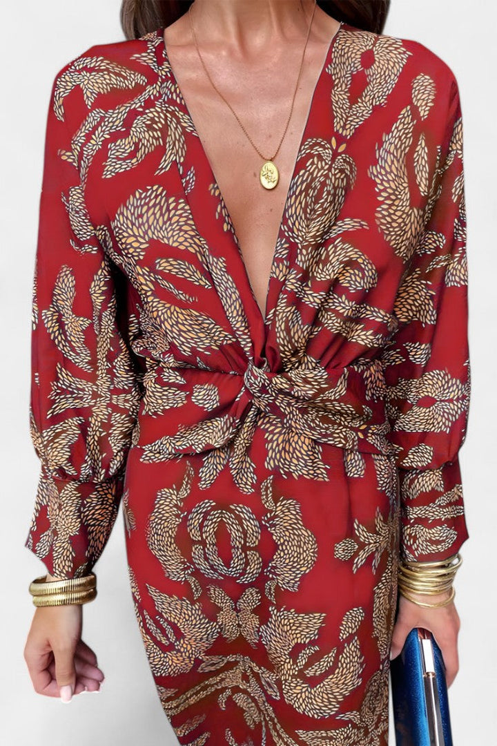 Ema - Robe Maxi avec Décolleté en V et Nœud Frontal