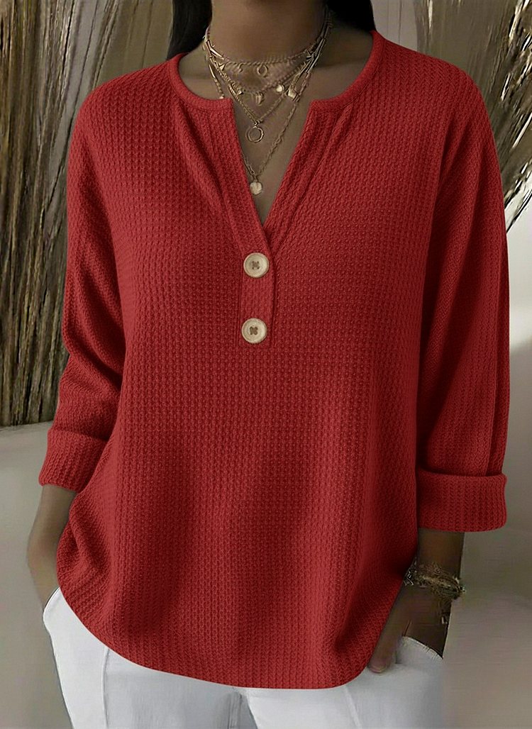 Lucía | T-shirt Henley gaufrée avec boutons