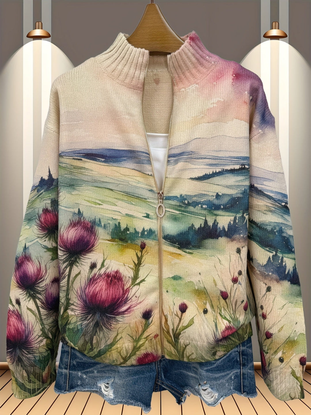 Marlowe | Cardigan zippé paysage chardon