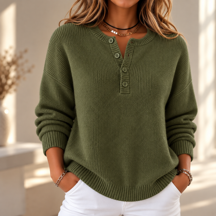 Hélène | Pull en tricot avec boutons Henley