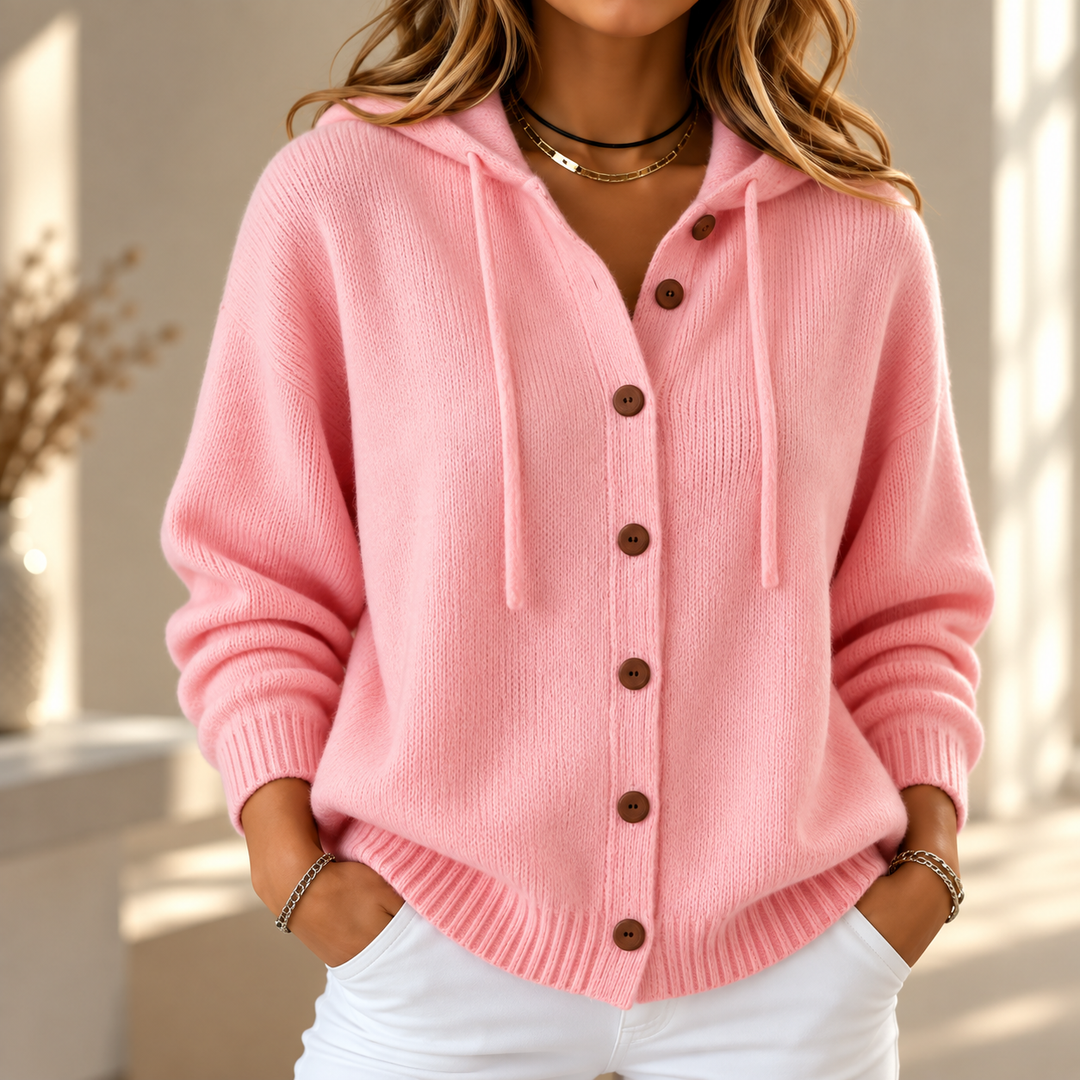 Éloïse | Veste en tricot avec capuche et boutons