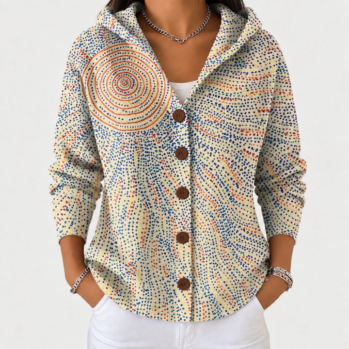 Carla | Veste en tricot imprimée avec capuche