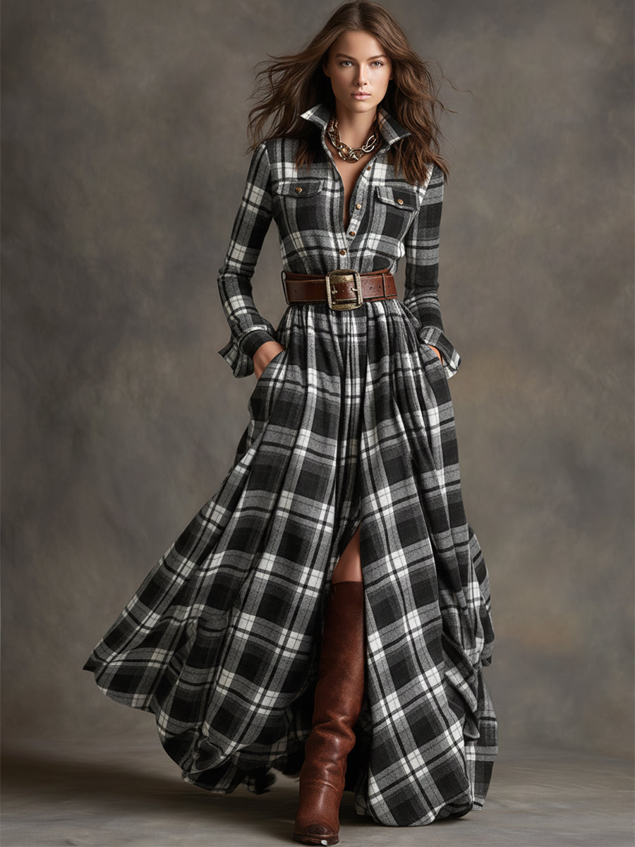 Elena - Chemise-robe à carreaux