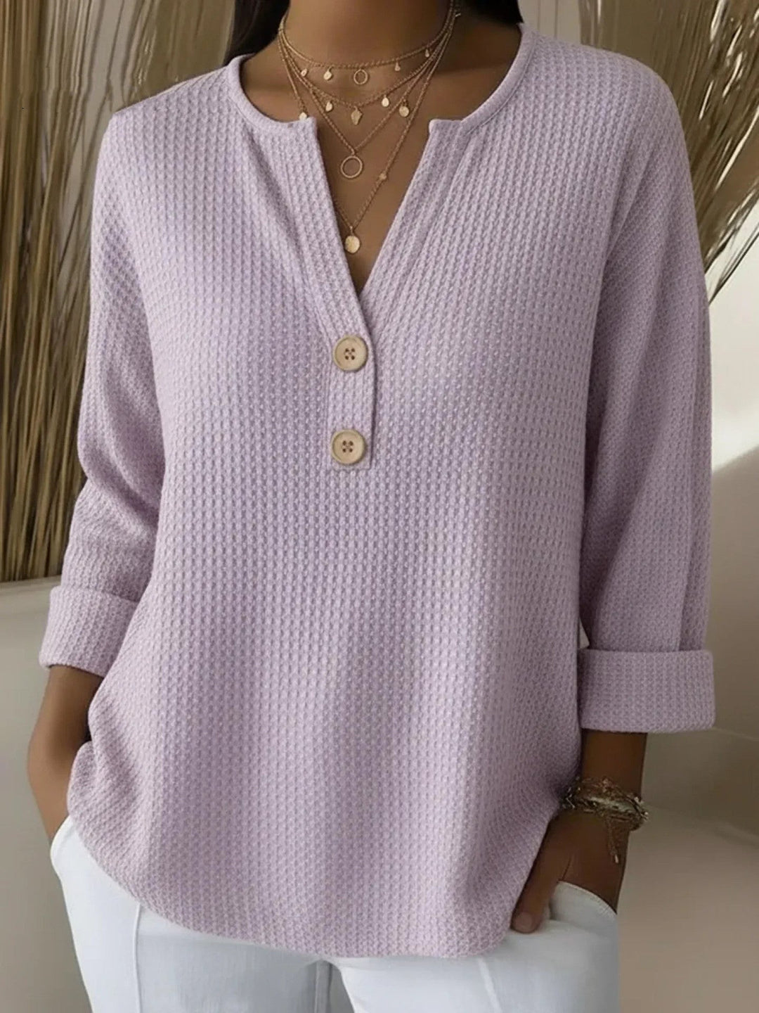 Lucía | T-shirt Henley gaufrée avec boutons