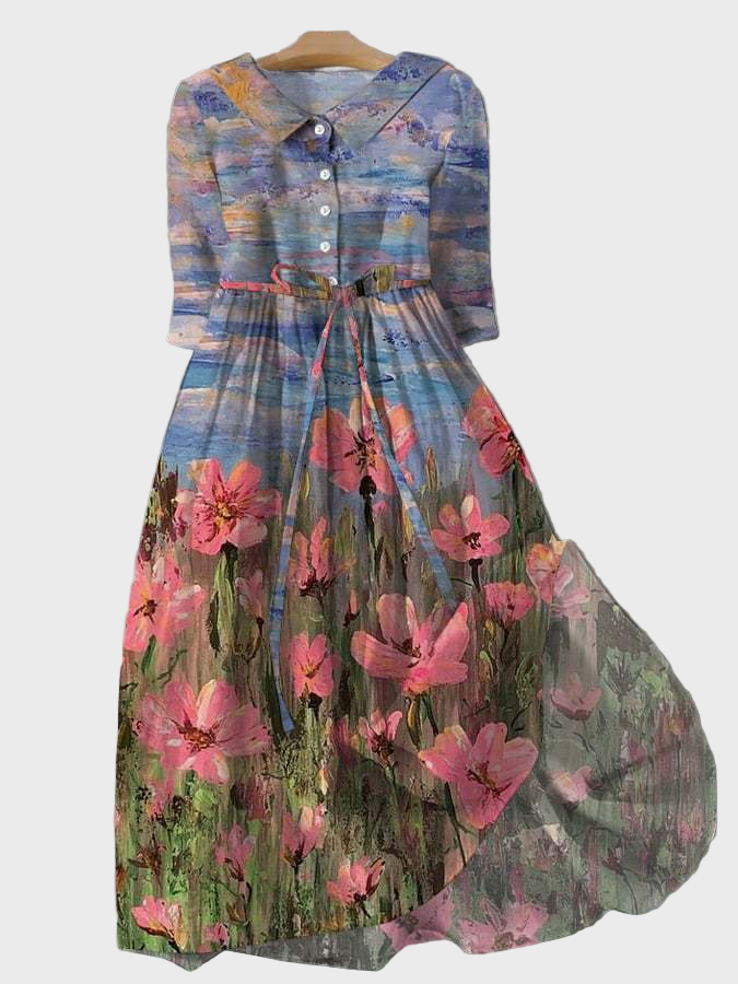 Robe Longue avec Motif Impressionniste