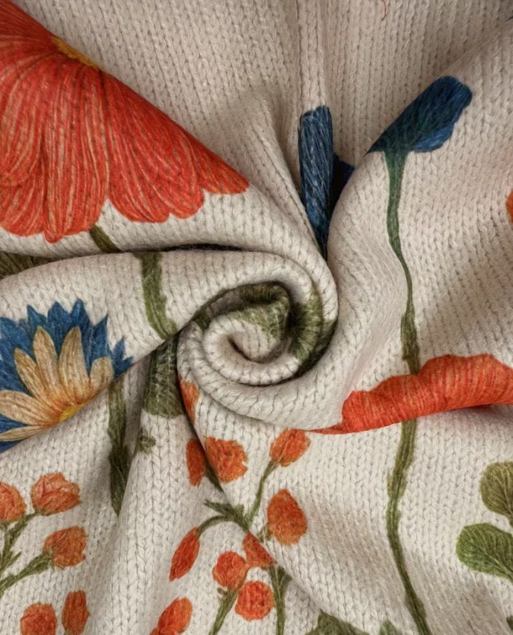 Renée | Cardigan zippé aux fleurs de prairie