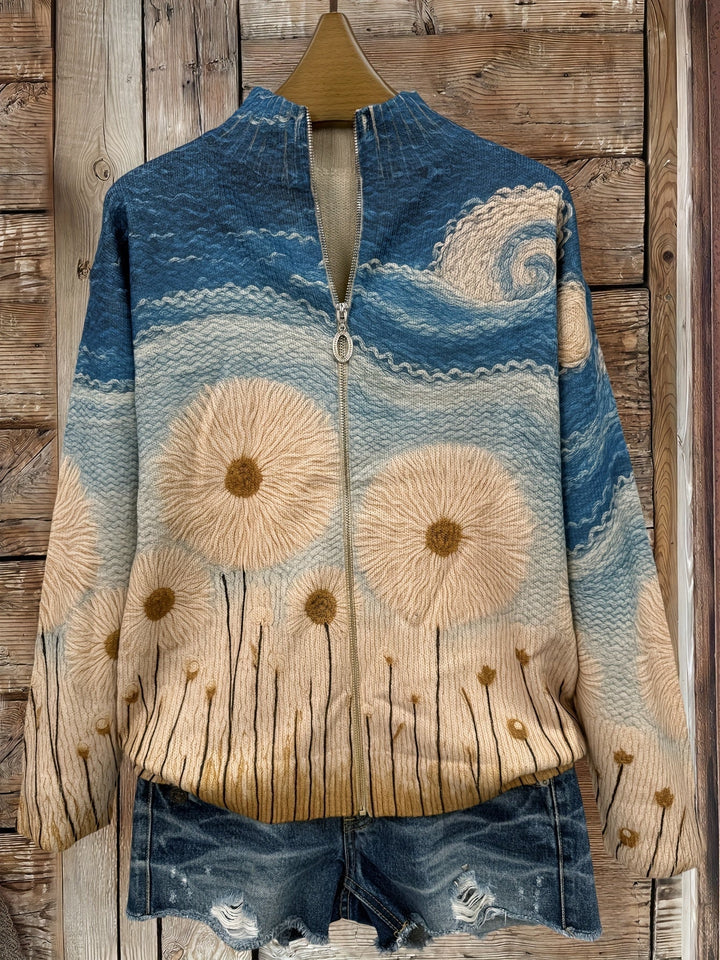 Yolande | Cardigan zippé aux pissenlits