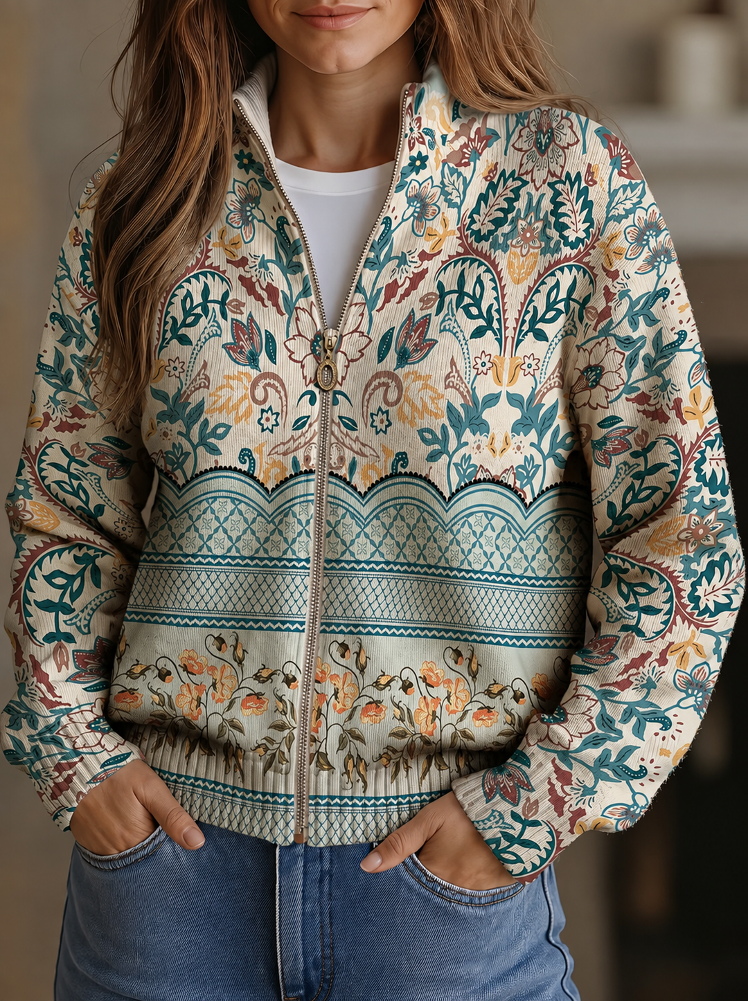 Sybille | Cardigan zippé aux motifs botaniques