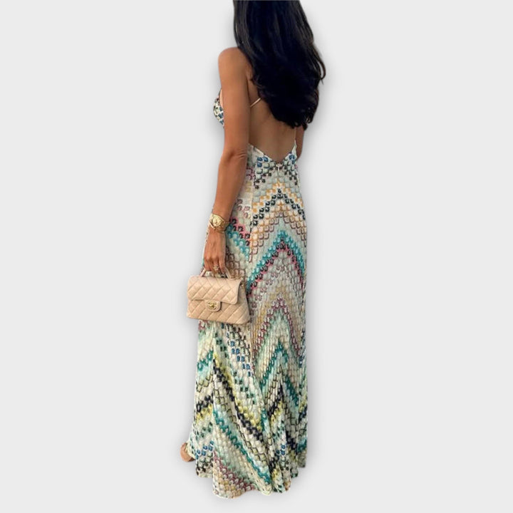 Adriana – Maxi šaty s multibarevným vzorem herringbone od missoni