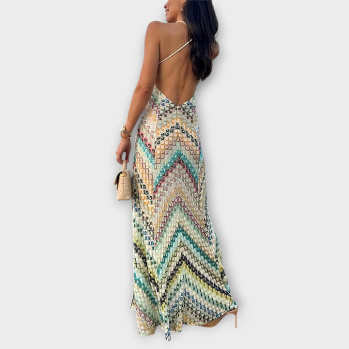 Adriana – Maxi šaty s multibarevným vzorem herringbone od missoni