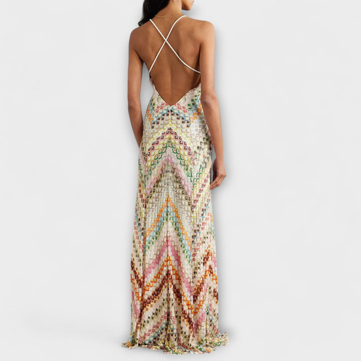 Adriana – Maxi šaty s multibarevným vzorem herringbone od missoni