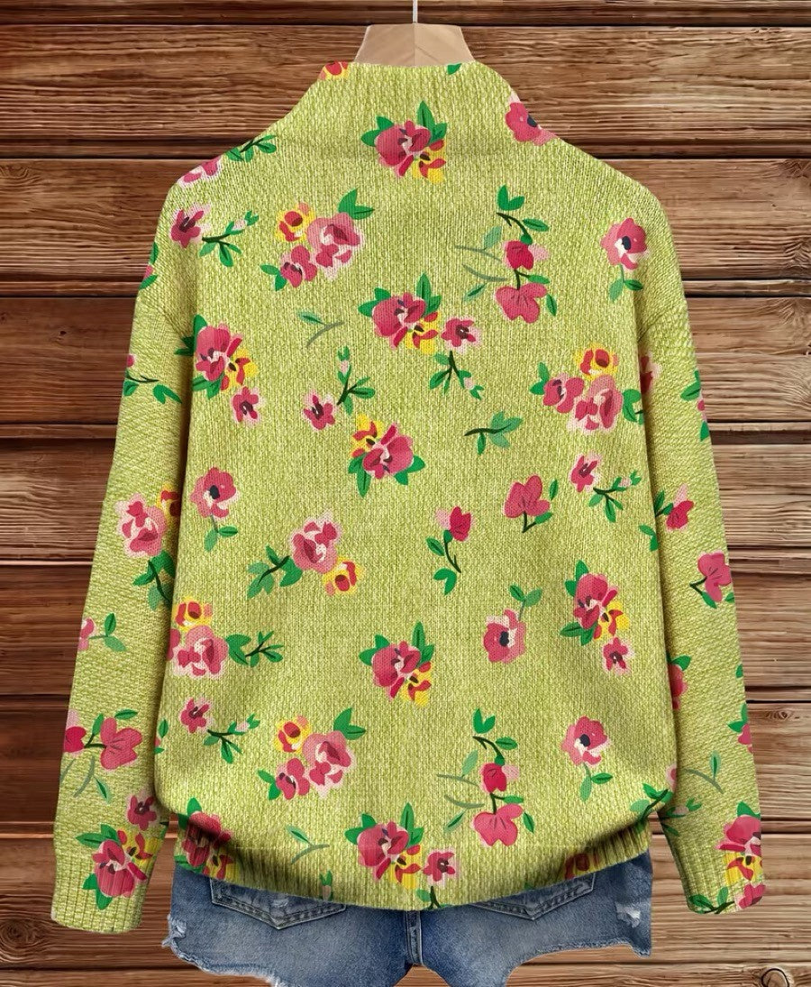 Margot | Gilet zippé floral rose sur fond vert lime