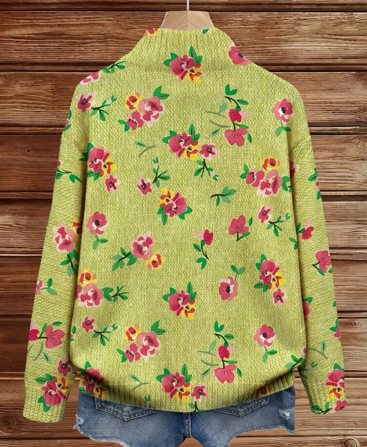 Margot | Gilet zippé floral rose sur fond vert lime