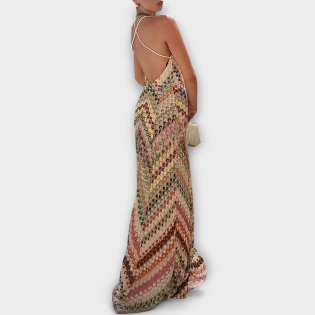 Adriana – Maxi šaty s multibarevným vzorem herringbone od missoni