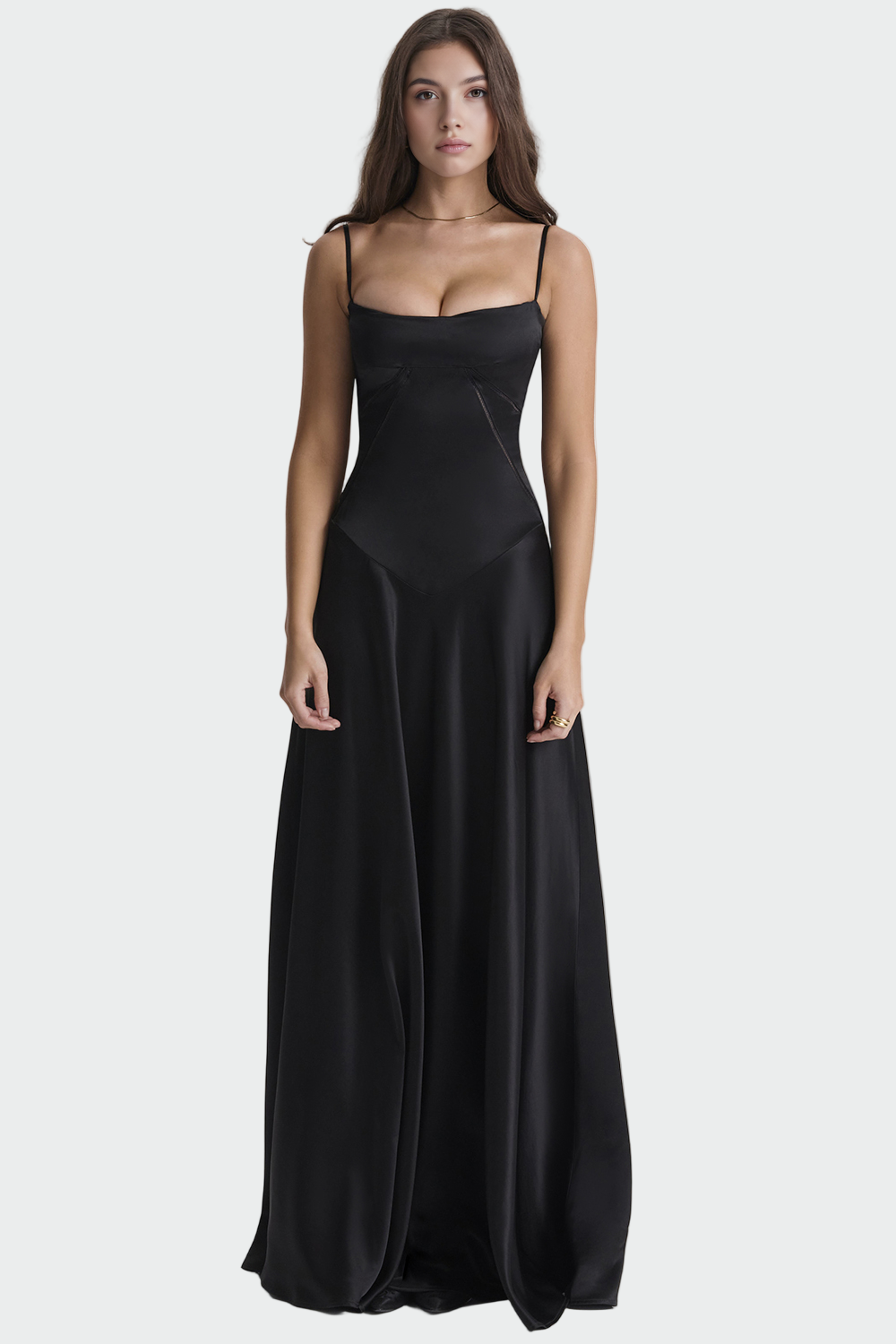 Robe Maxi en Satin avec Fines Bretelles