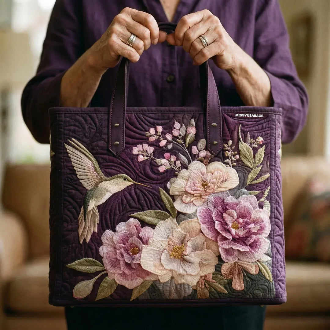 Sac tote rembourré - Colibri et Orchidées