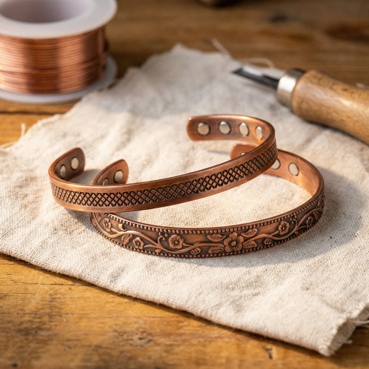 Duo de bracelets en cuivre forgé