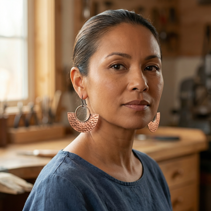 Boucles d’oreilles en cuivre martelé
