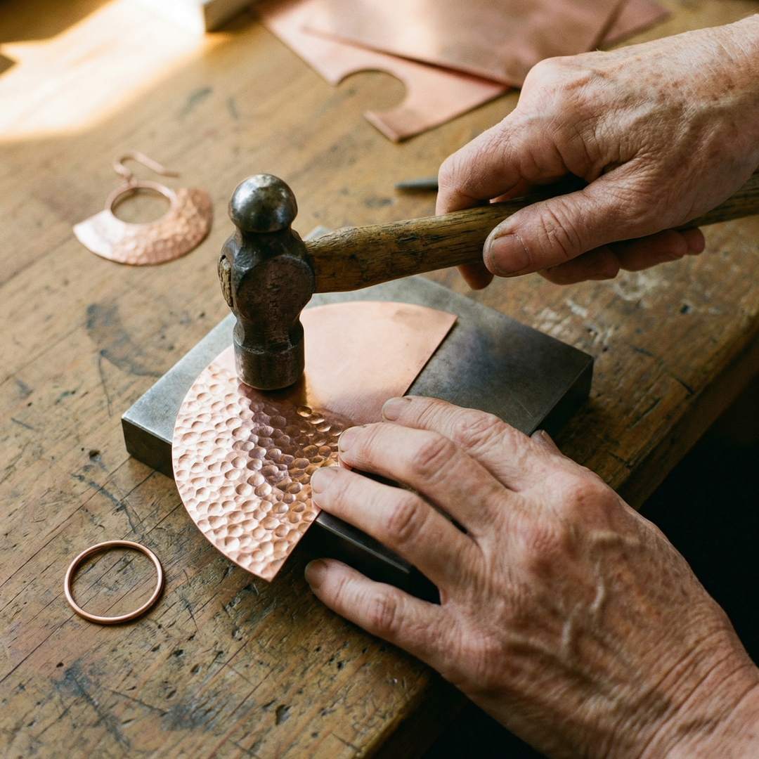 Boucles d’oreilles en cuivre martelé