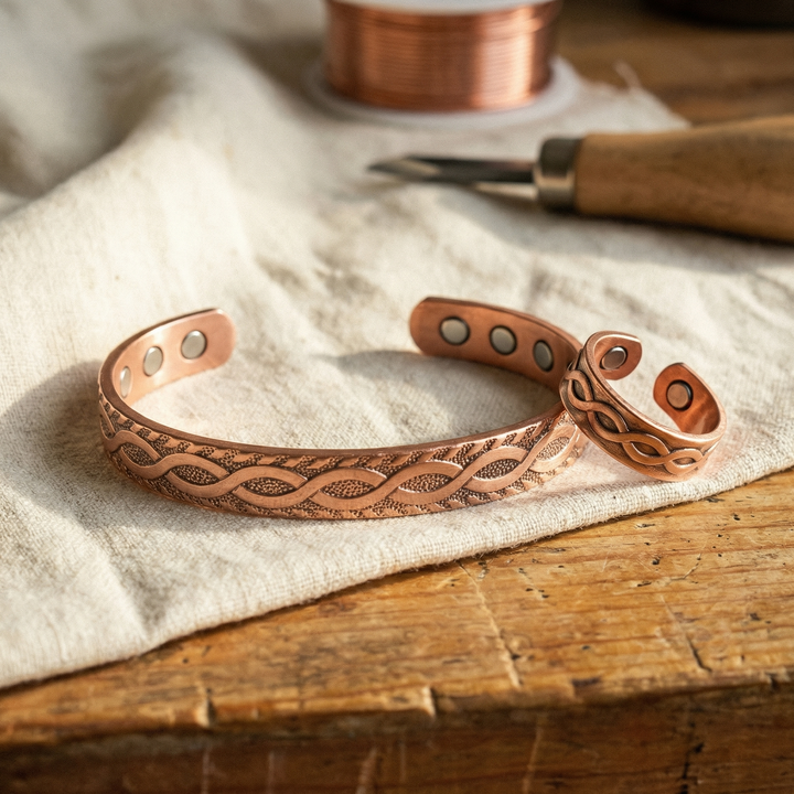 Bracelet et bague en cuivre à nœuds