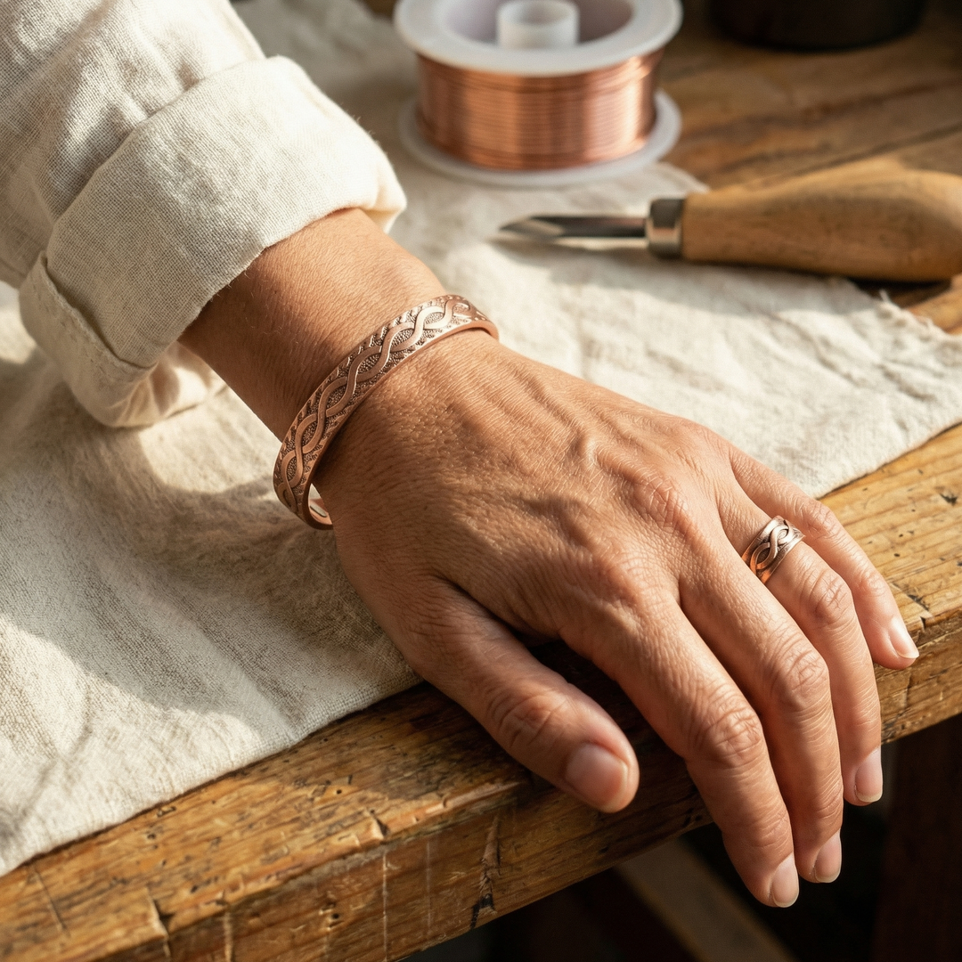Bracelet et bague en cuivre à nœuds