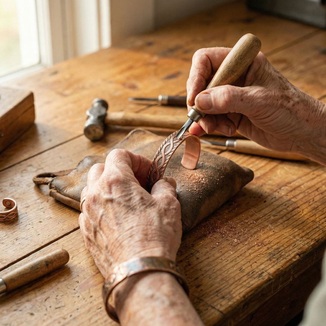 Bracelet et bague en cuivre à nœuds