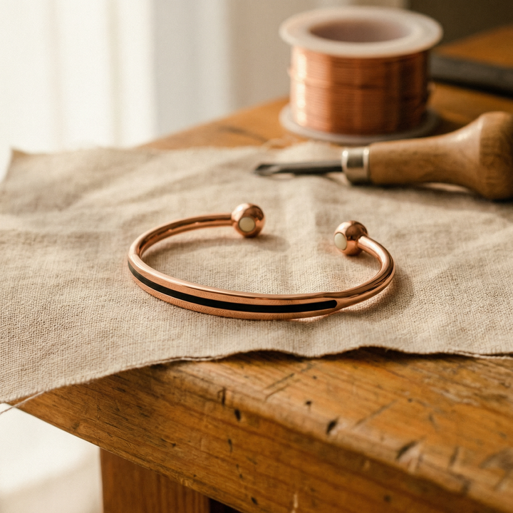 Bracelet en cuivre poli à boules