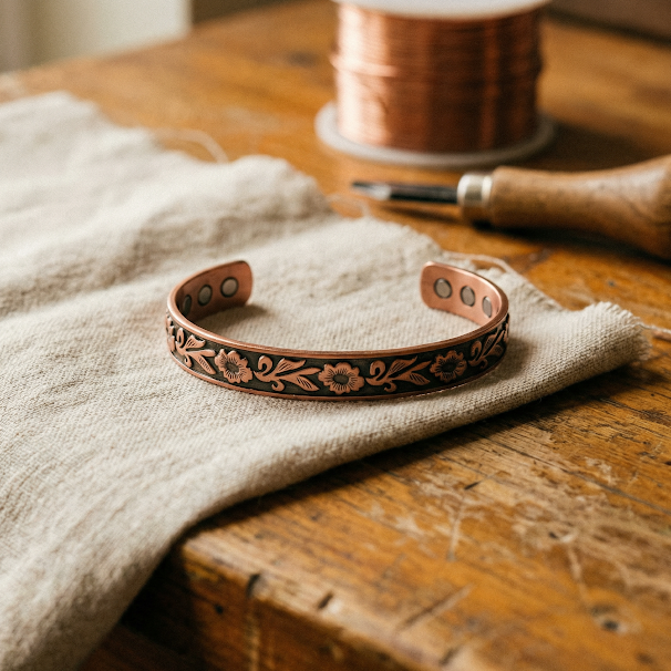 Bracelet en cuivre à fleurs et grappes