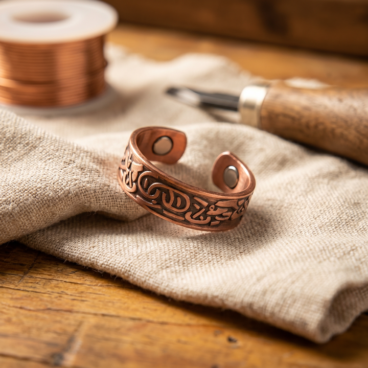 Bague réglable en cuivre gravé