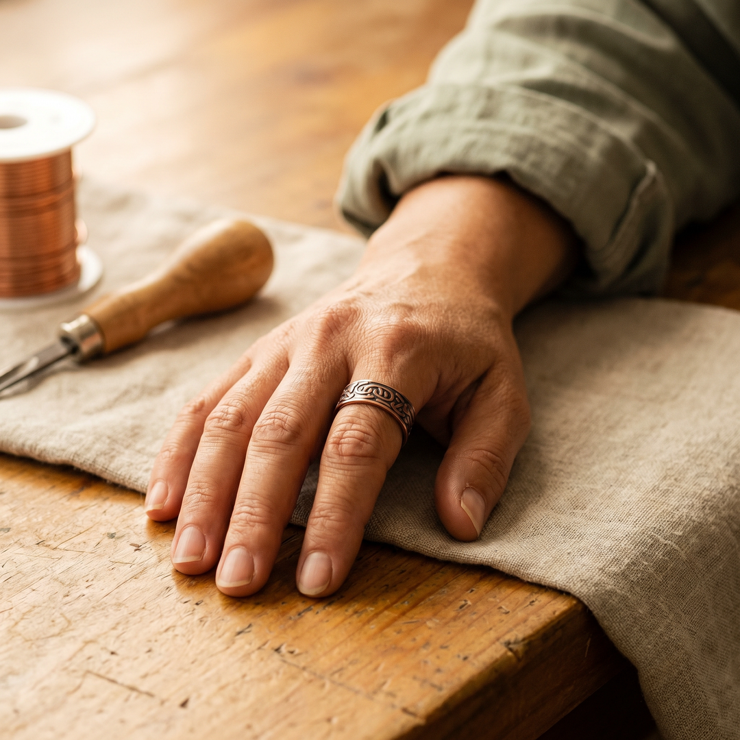Bague réglable en cuivre gravé